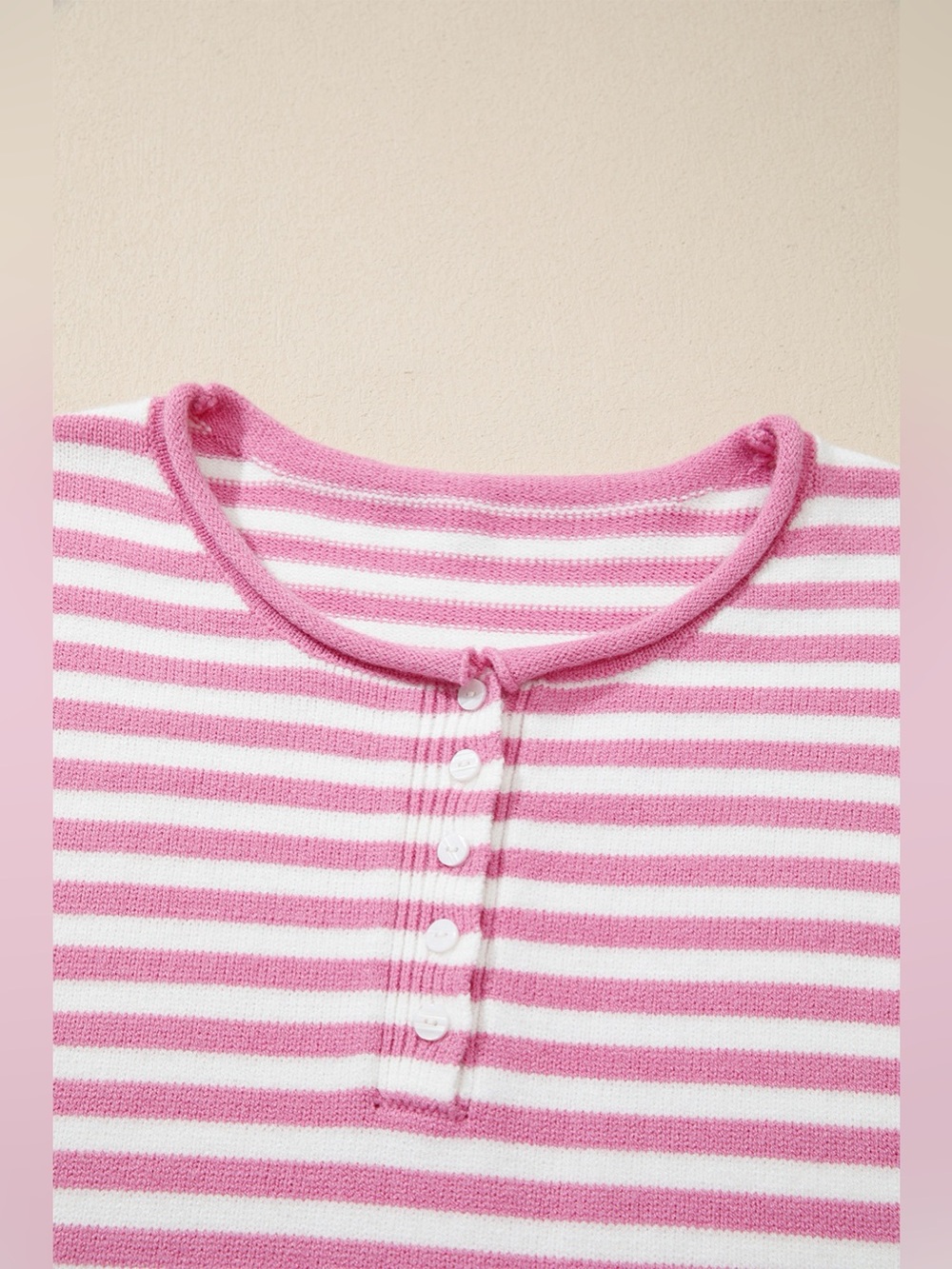 Striped Button Placket Drop Shoulder Long Sleeve Sweater - Picture 8 of 16
